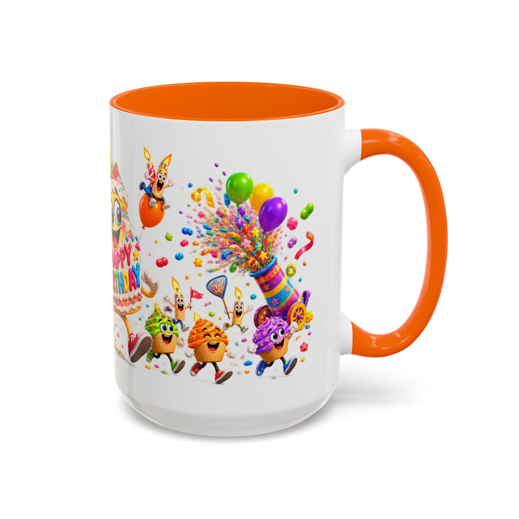 Birthday Party Coffee Mug – Colorful Happy Birthday Cake & Balloon Design (11/15oz Accent Mug)