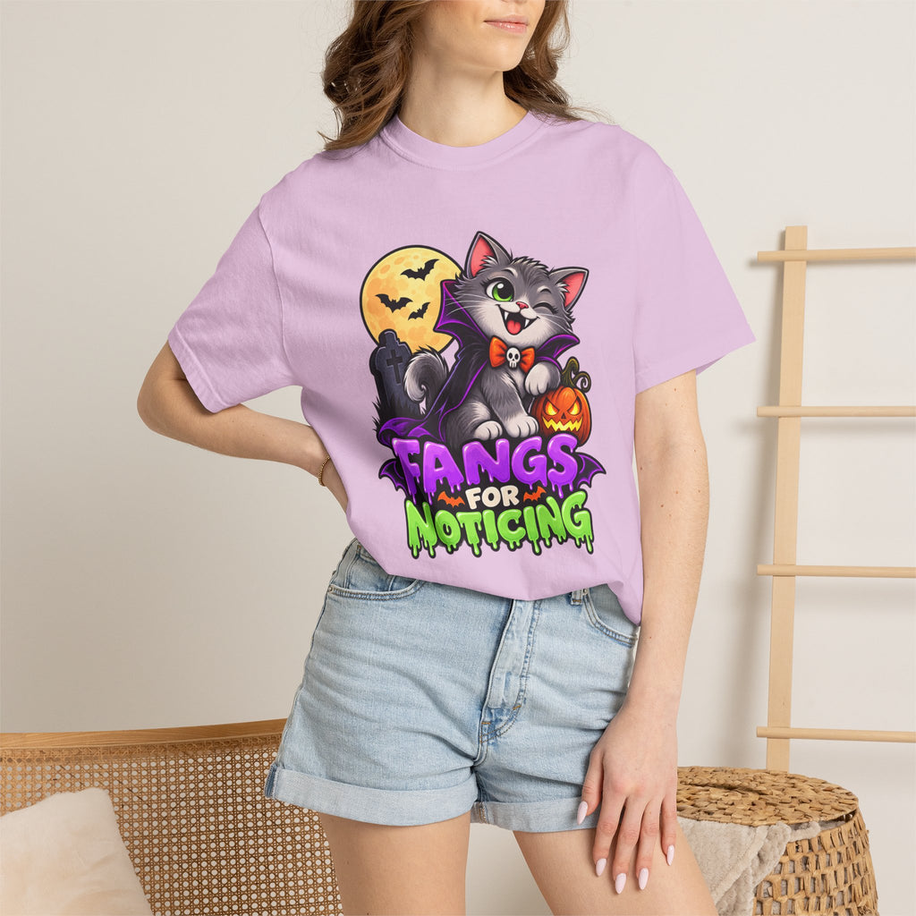 Fangs for Noticing – Cute Vampire Cat Halloween T-Shirt
