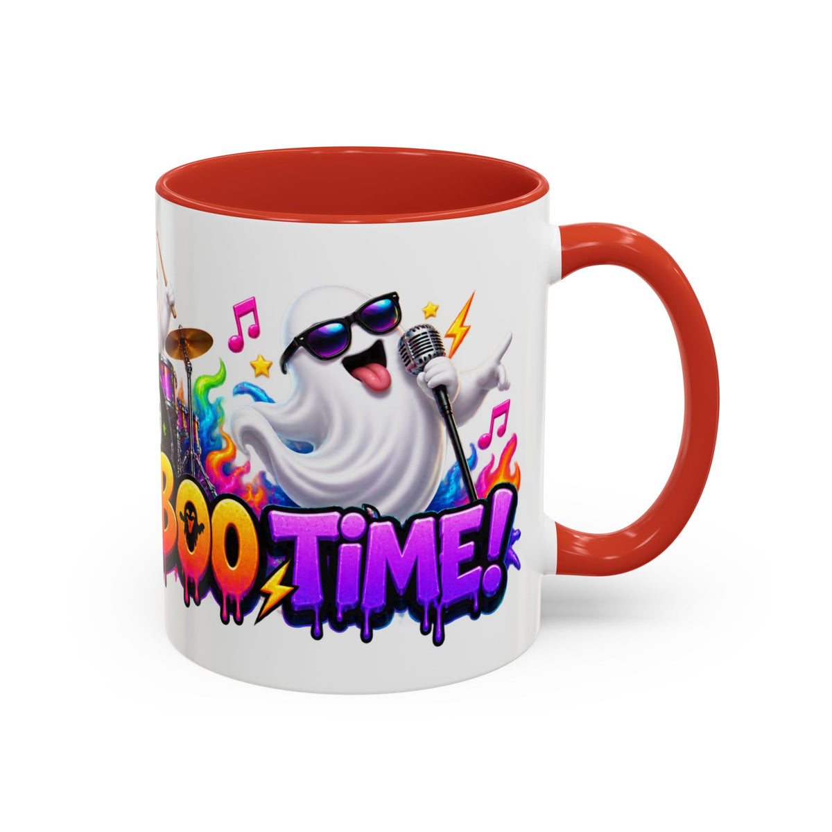 Here for a Boo Time Halloween Ghost Rock Band White Mug