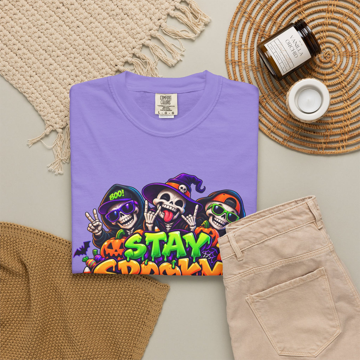 Stay Spooky Halloween T-Shirt – Funny Skeleton Crew Colorful Graphic Tee