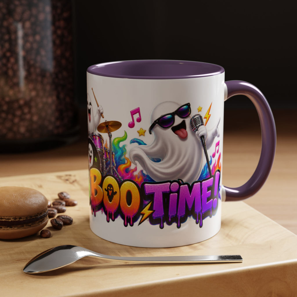 Here for a Boo Time Halloween Ghost Rock Band White Mug