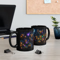 Halloween Owl Magic Black Mug — Witchy Owls Night Sky Coffee Cup (11oz/15oz)