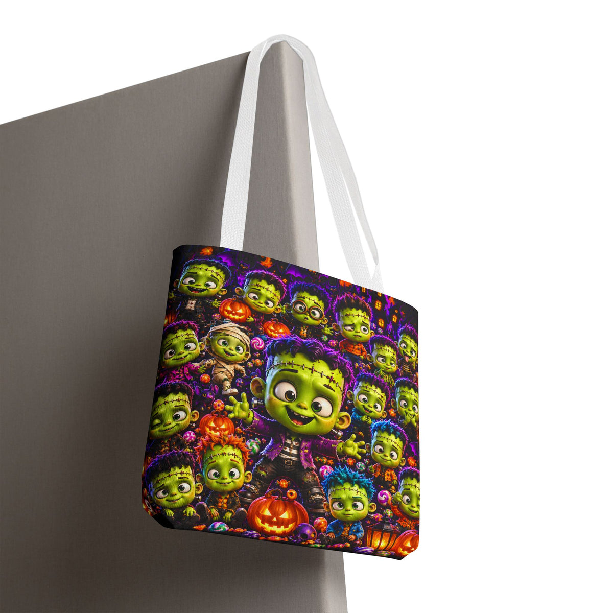 FestoraShop Funny Frankis Halloween Tote Bag - Cute 3D Monsters & Pumpkins