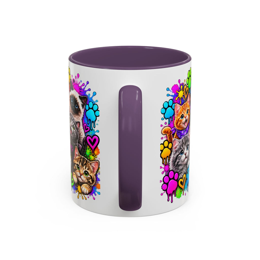 Cats Stay Pawsitive Accent Coffee Mug – Colorful Cute Cat Paw Print Design (11oz)