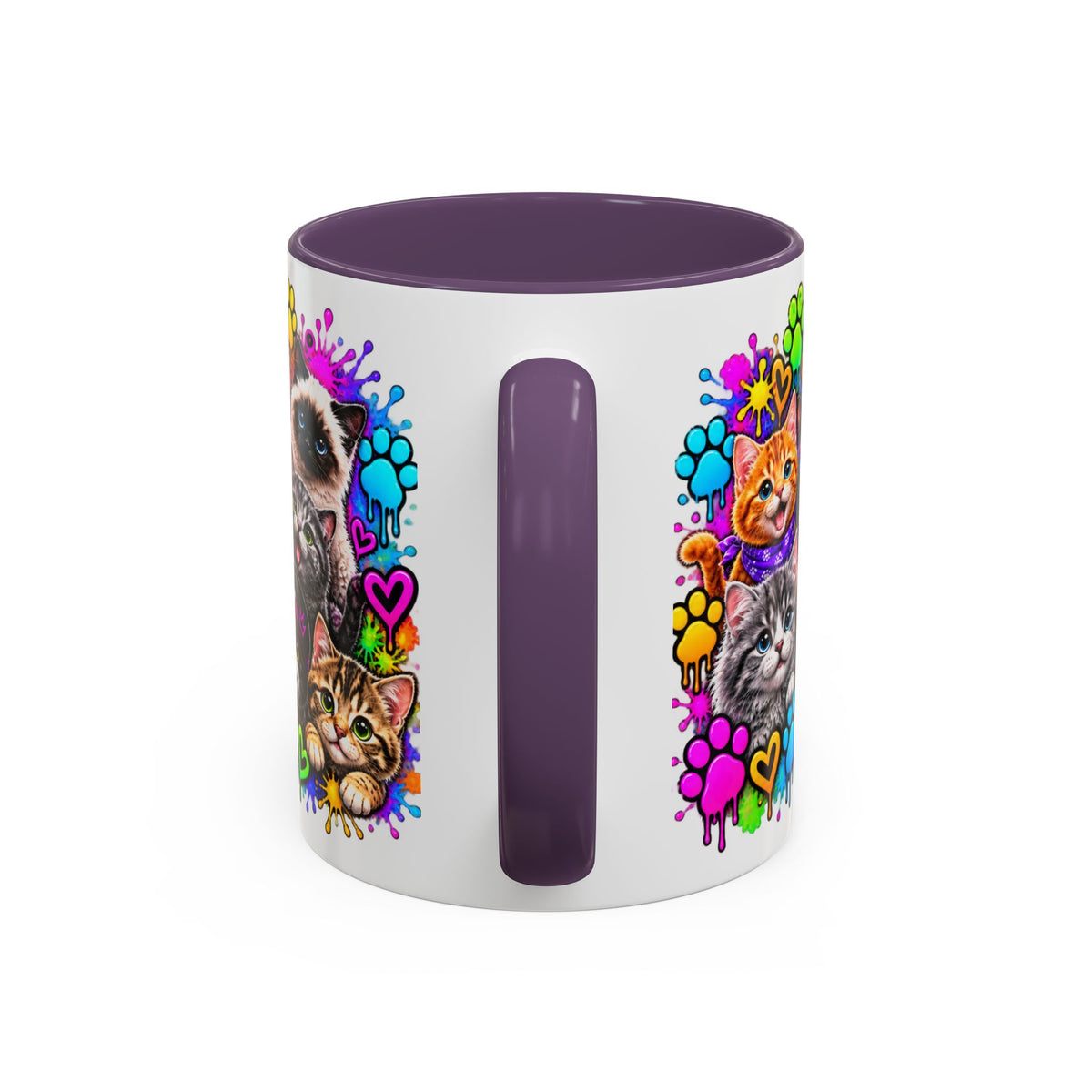 Cats Stay Pawsitive Accent Coffee Mug – Colorful Cute Cat Paw Print Design (11oz)