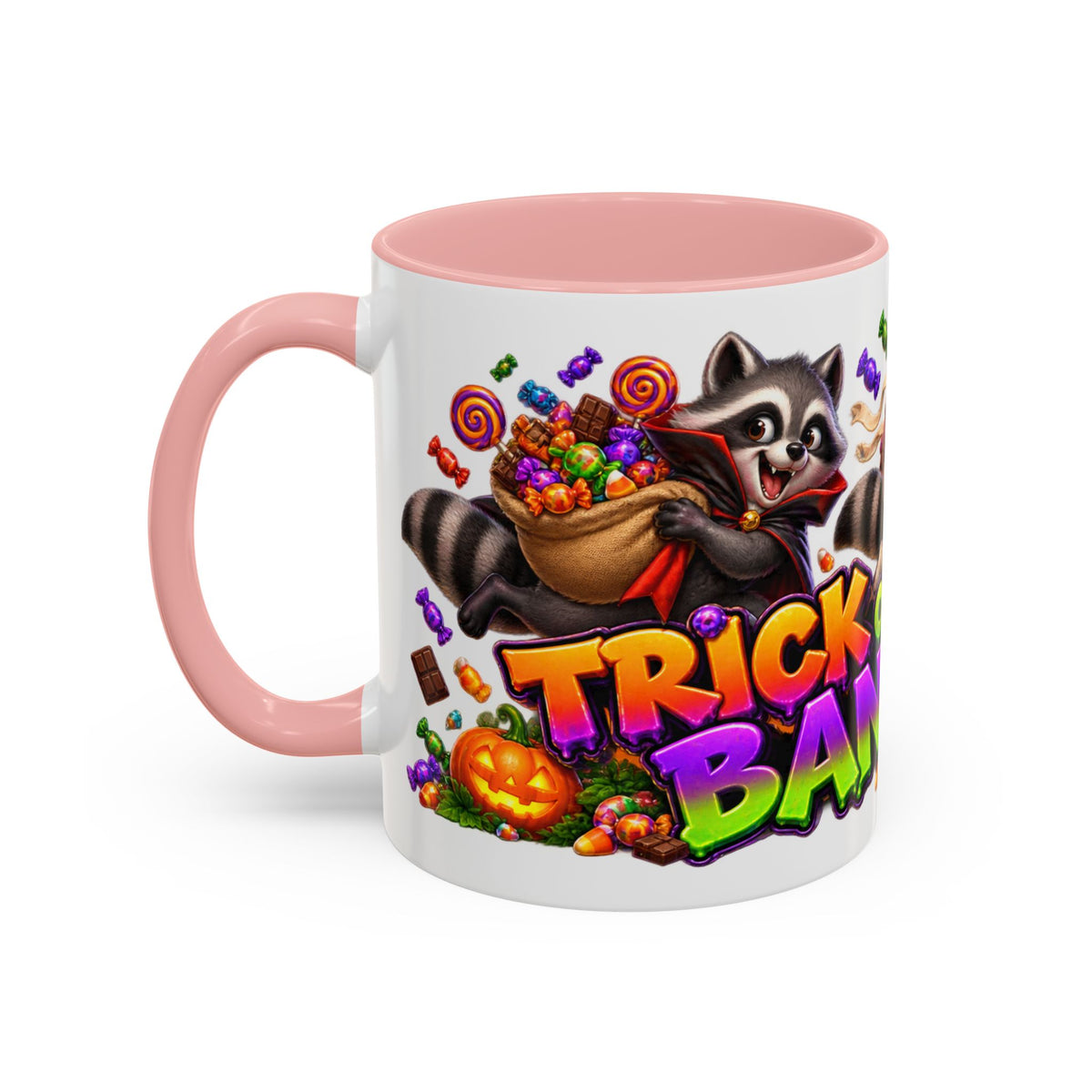 Trick or Treat Bandits Raccoons Halloween White Mug