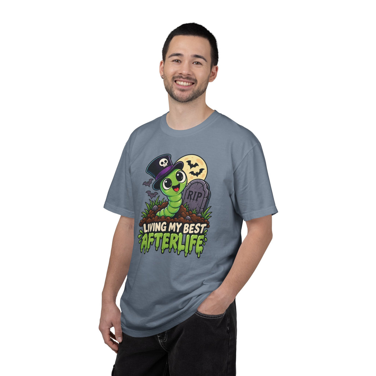 Living My Best Afterlife – Cute Halloween Graveyard Worm T-Shirt