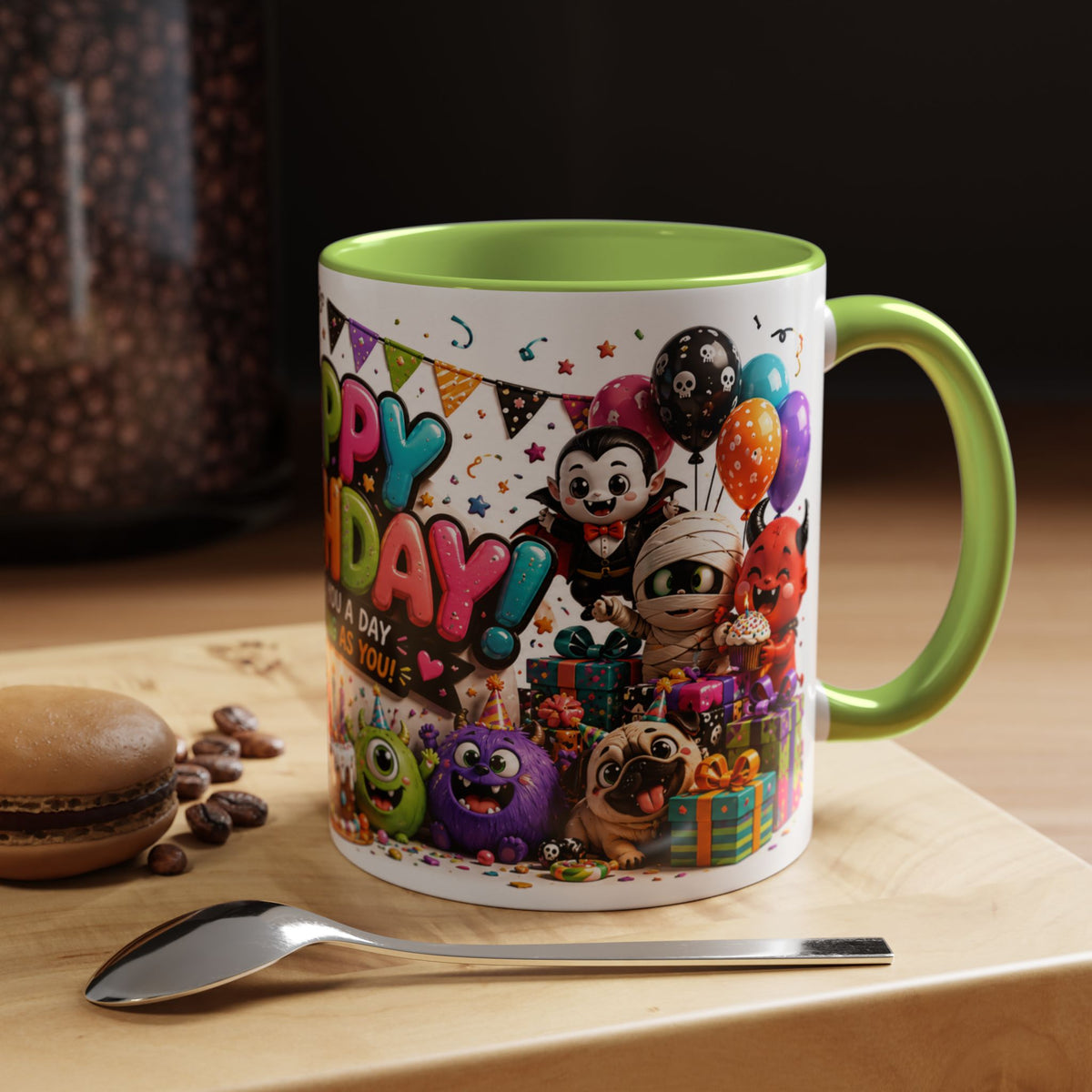Happy Birthday Accent Coffee Mug — Colorful 3D Birthday Party Design (11/15oz)