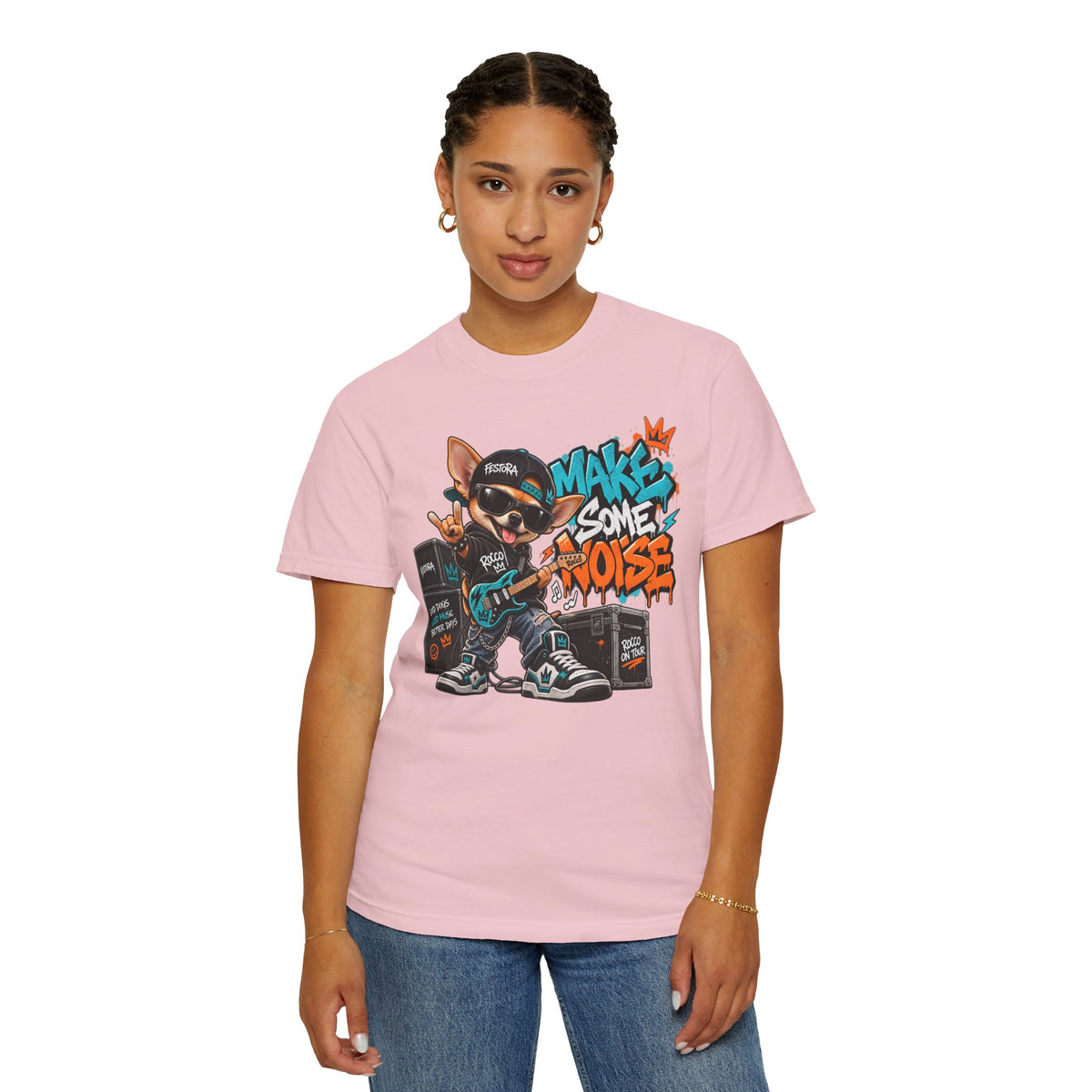 Make Some Noise Rocco Graphic T-Shirt — Streetwear Rock Dog Tee