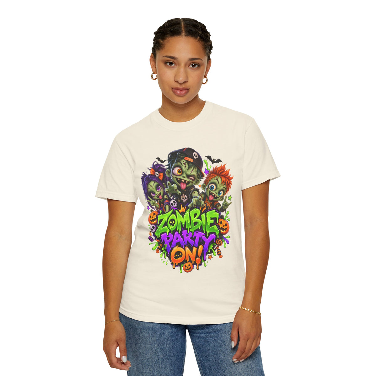 Zombie Party On! – Halloween Zombie Crew Graphic T-Shirt