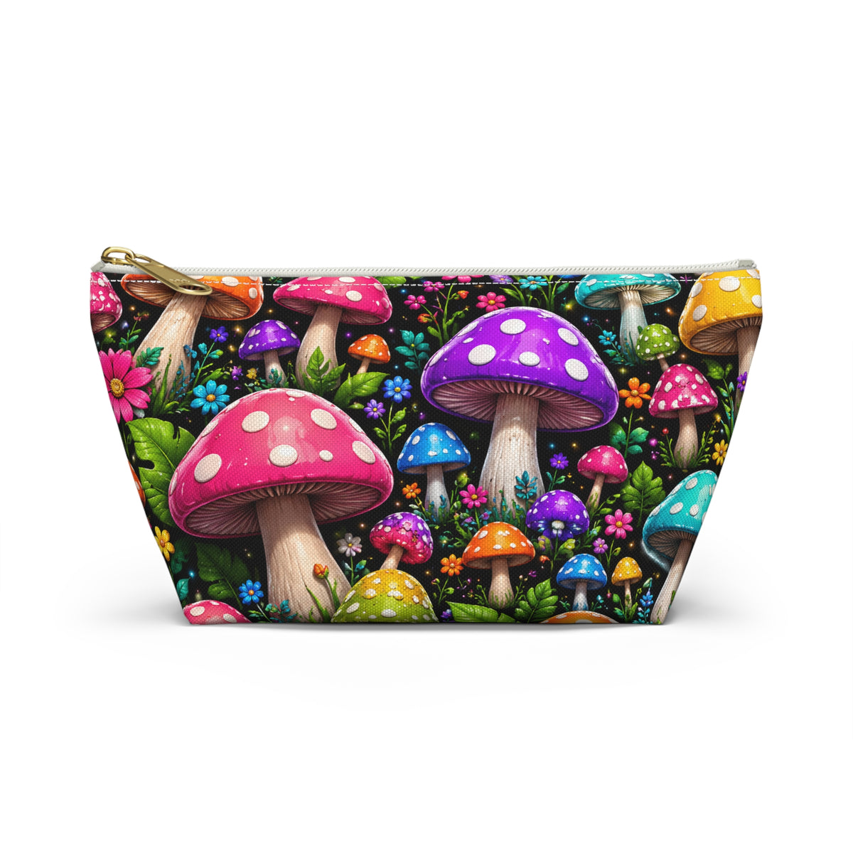 Mushroom Garden Accessory Pouch — Colorful T-Bottom Cosmetic Bag