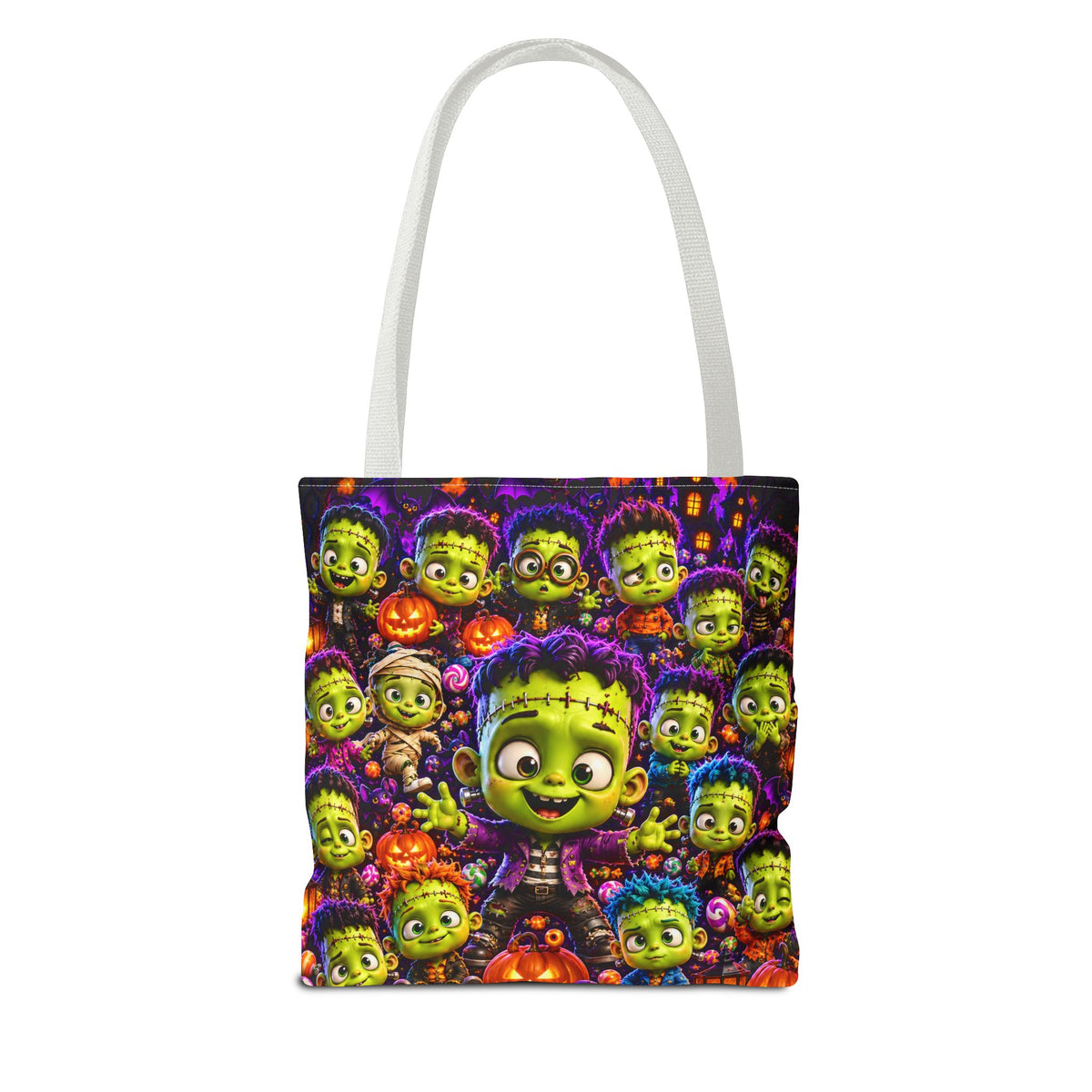FestoraShop Funny Frankis Halloween Tote Bag - Cute 3D Monsters & Pumpkins