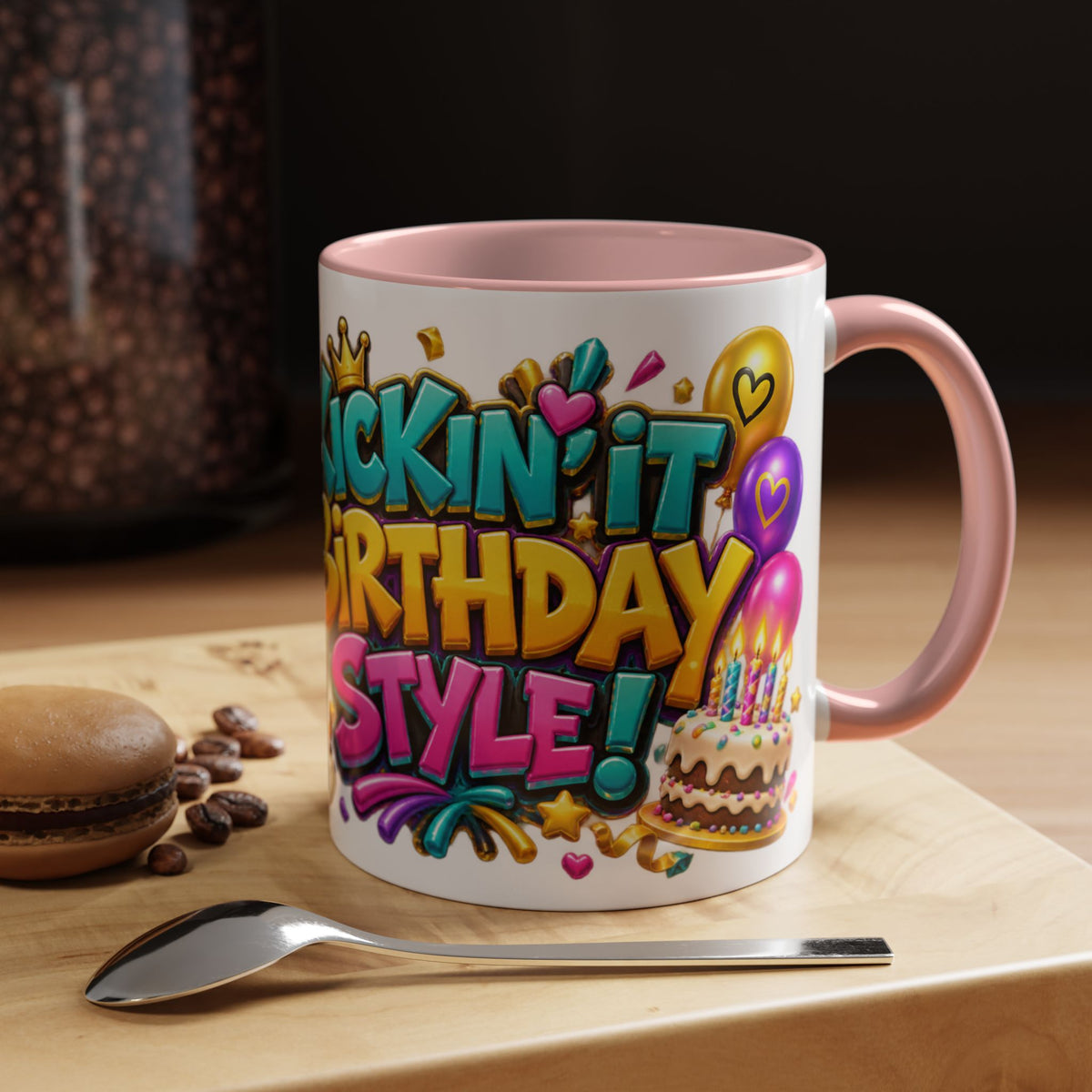 Kickin’ It Birthday Style Donkey White Mug – Funny Happy Birthday Party Cup, Cute Colorful Gift