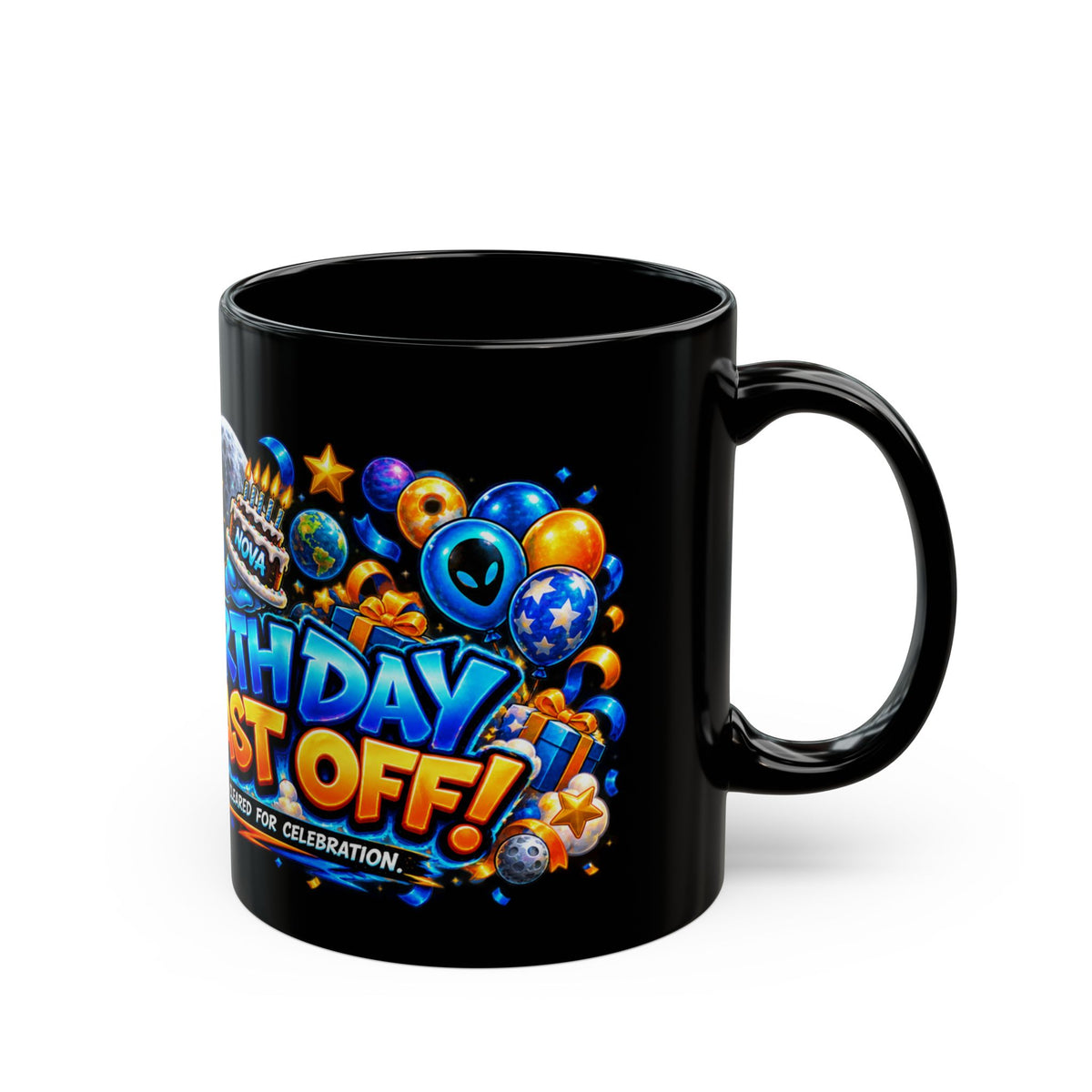 Birthday Blast Off Black Mug – Festora Nova Alien Birthday Cup