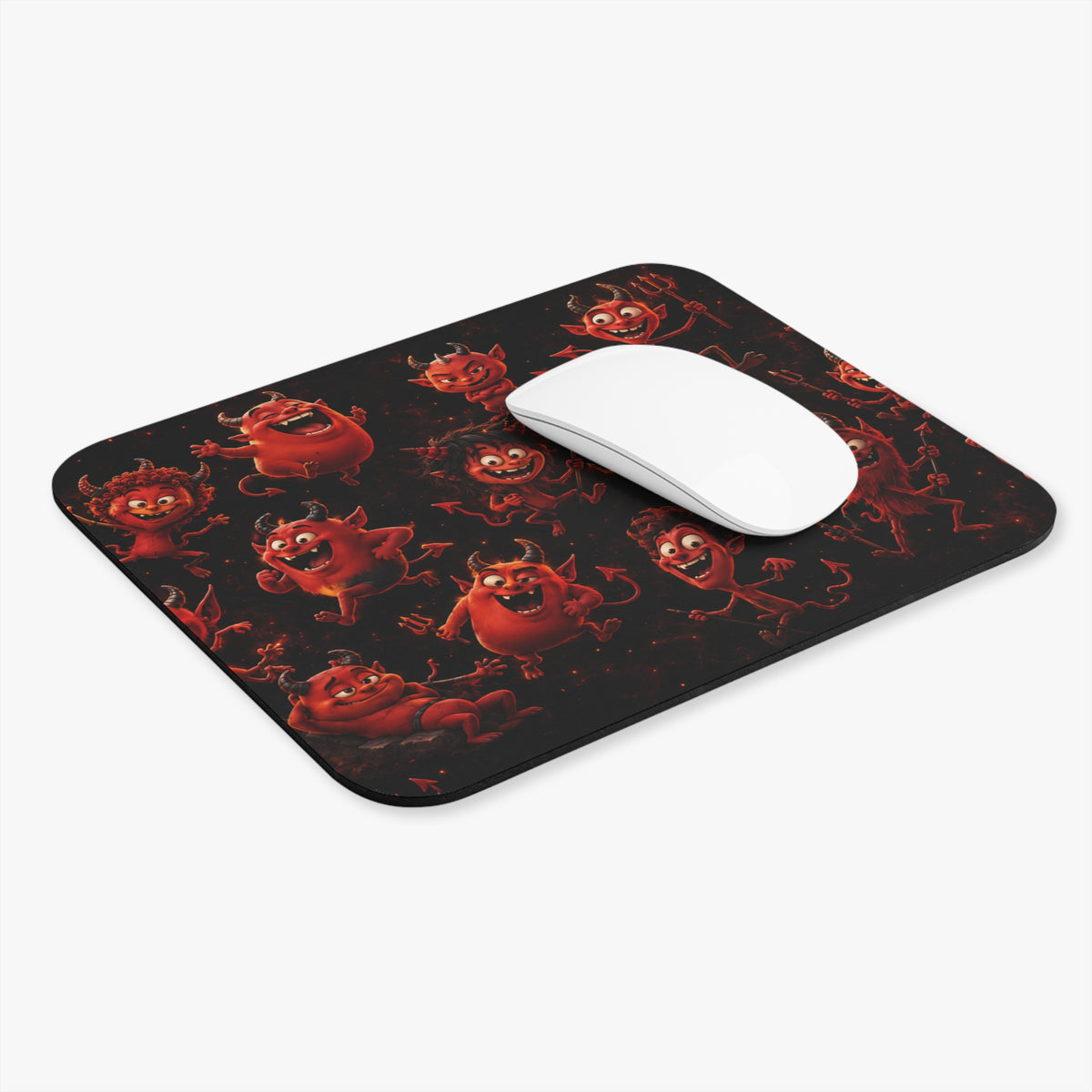 Cute Red Devils Mouse Pad — Funny Halloween Pattern (9" x 8")
