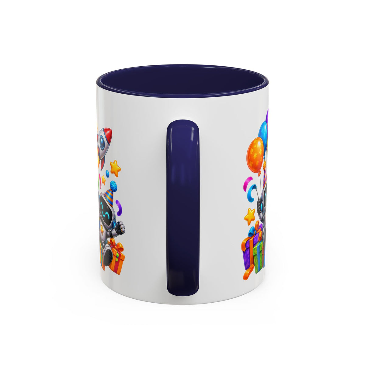 Happy Birthday Space Party Mug – Cute Aliens, Robots, UFO & Colorful 3D Birthday Design