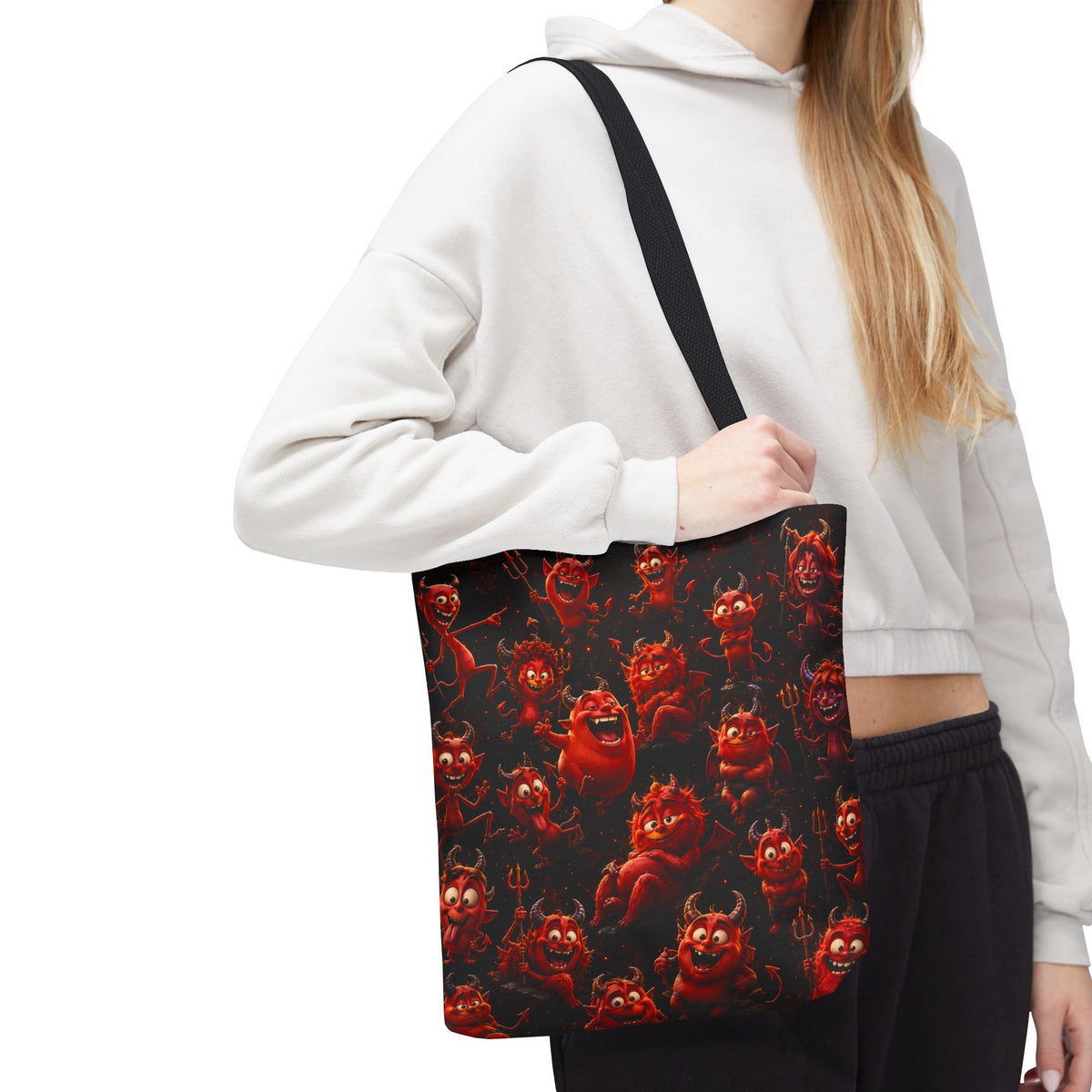 Funny Red Devils Tote Bag - Cute Mischievous Demon All-Over Print