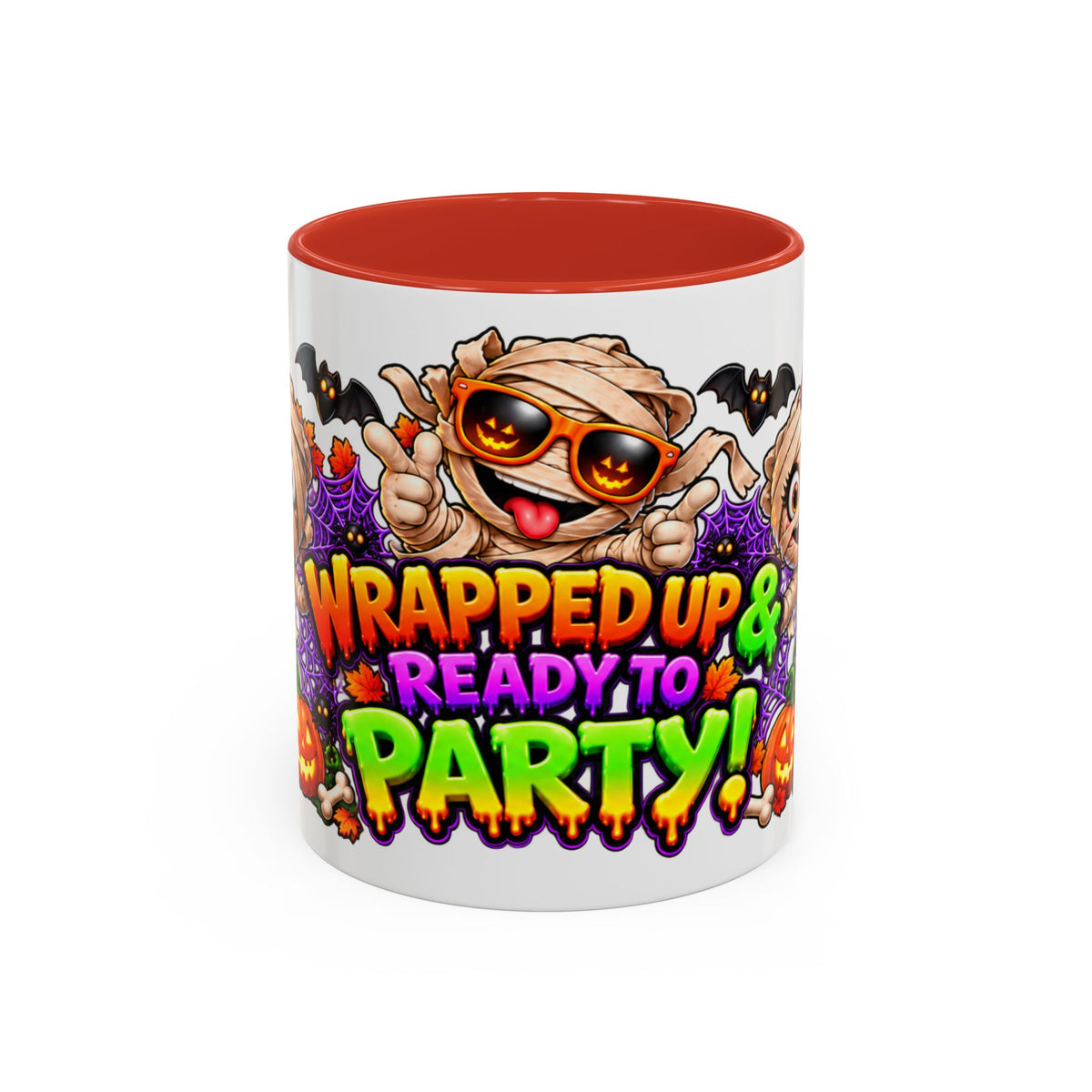 Wrapped Up & Ready to Party White Mug – Funny Mummies & Spooky Party Design