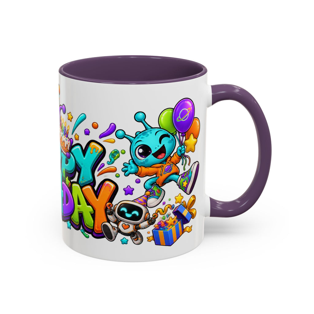 Happy Birthday Alien Mug – Colorful Space Party Cup with Cute Aliens & Robots