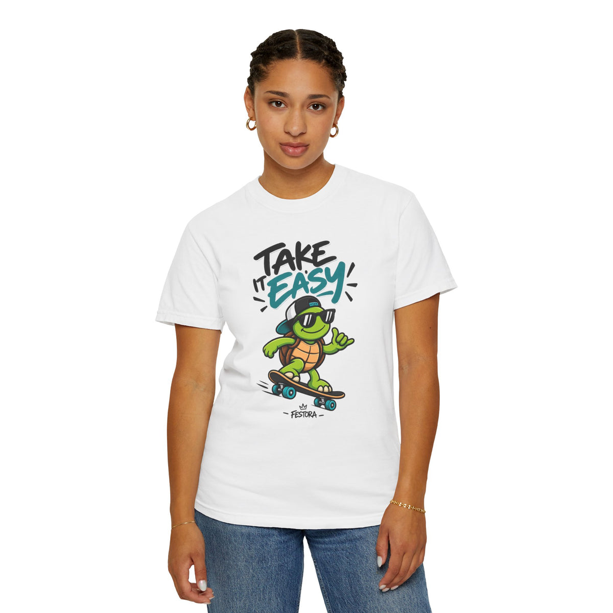 Take It Easy Skate Turtle Graphic T-Shirt | Festora Everyday