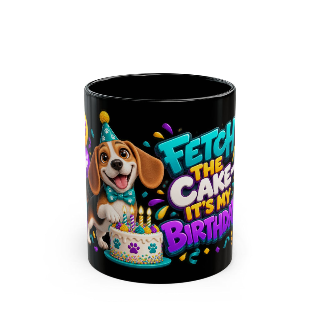 Beagle Birthday Mug – Fetch the Cake Black Ceramic Coffee Cup