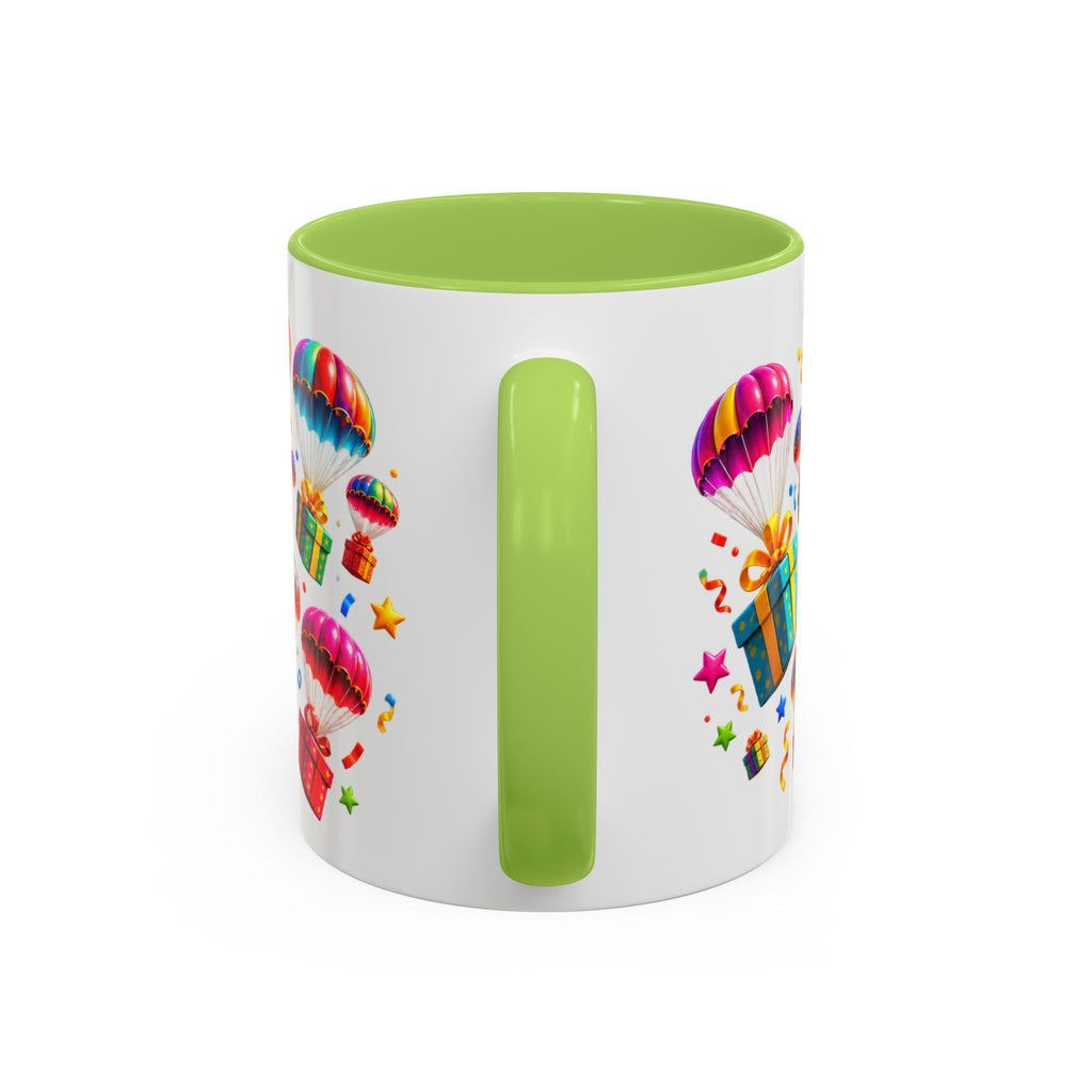 Birthday Gifts Coffee Mug — "It's Raining Birthday Gifts!" Colorful Accent Mug