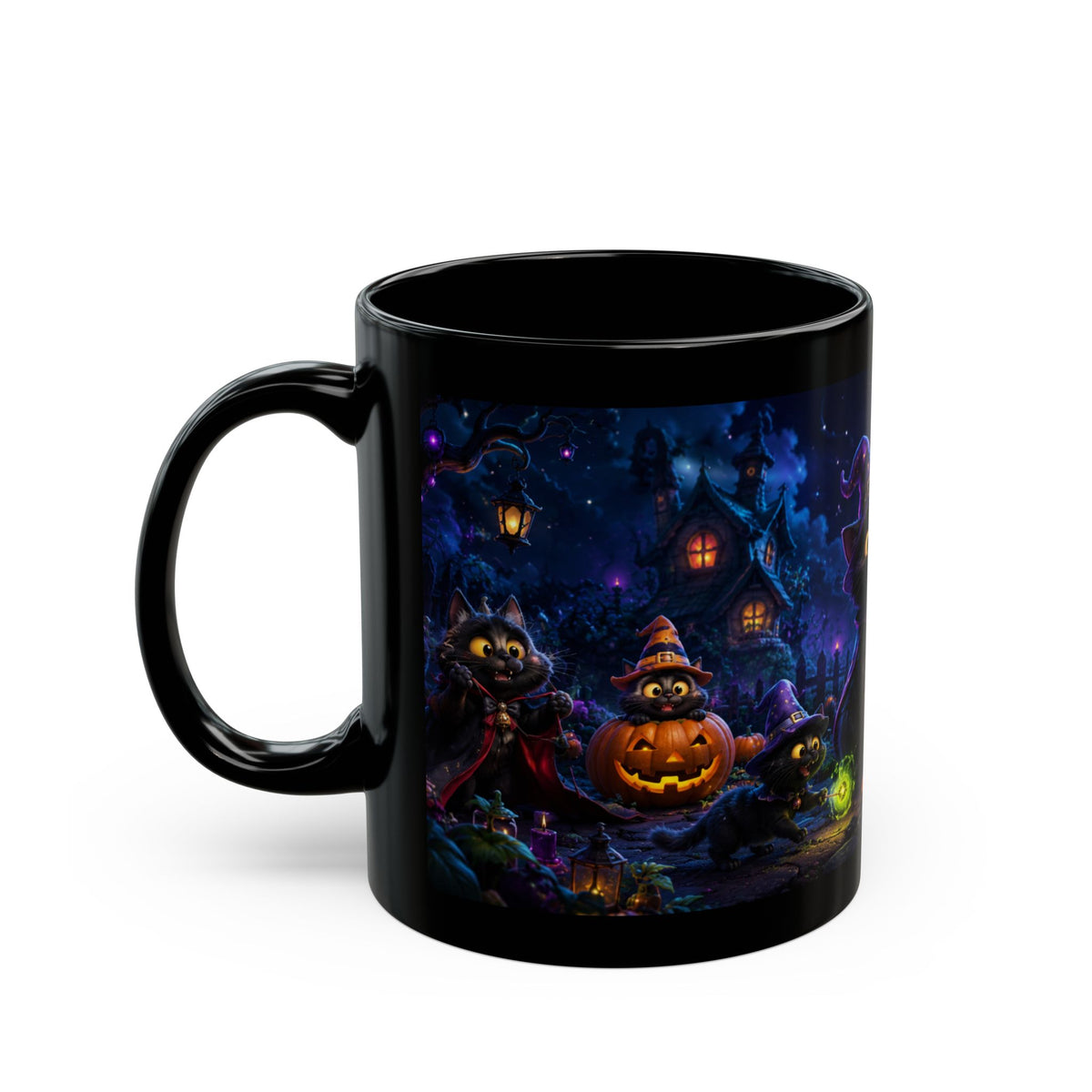 Halloween Black Cat Witch Mug – Spooky Night Cauldron Coffee Cup (11oz/15oz)