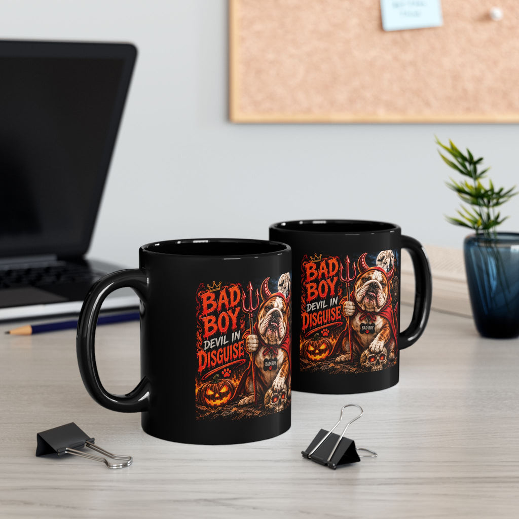 Bad Boy Devil in Disguise Mug — Halloween Bulldog Coffee Cup