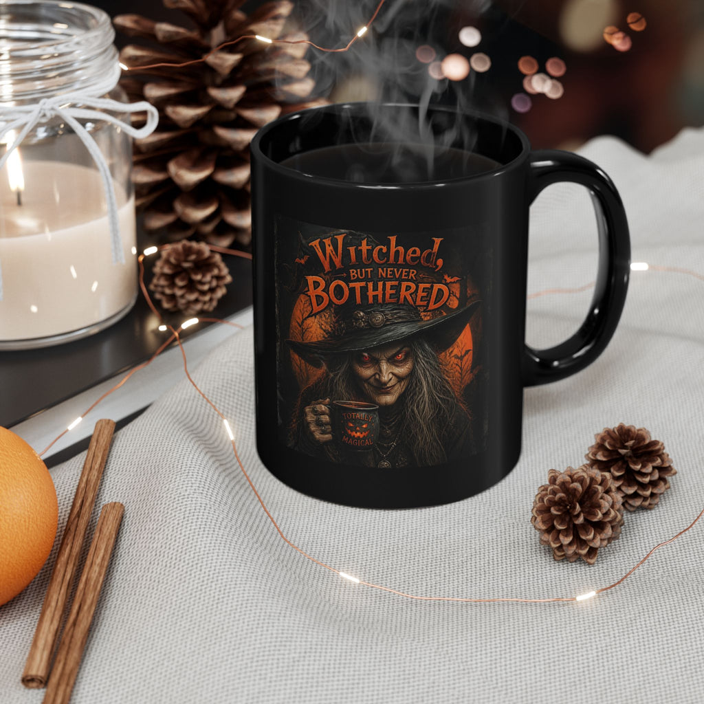 Witched But Never Bothered Black Mug — Halloween Witch Coffee Cup (11oz & 15oz)