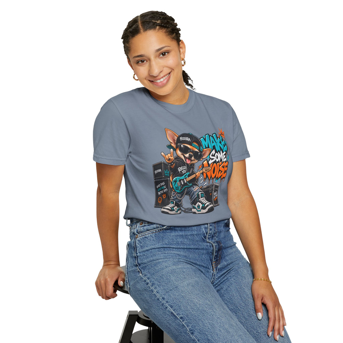 Make Some Noise Rocco Graphic T-Shirt — Streetwear Rock Dog Tee