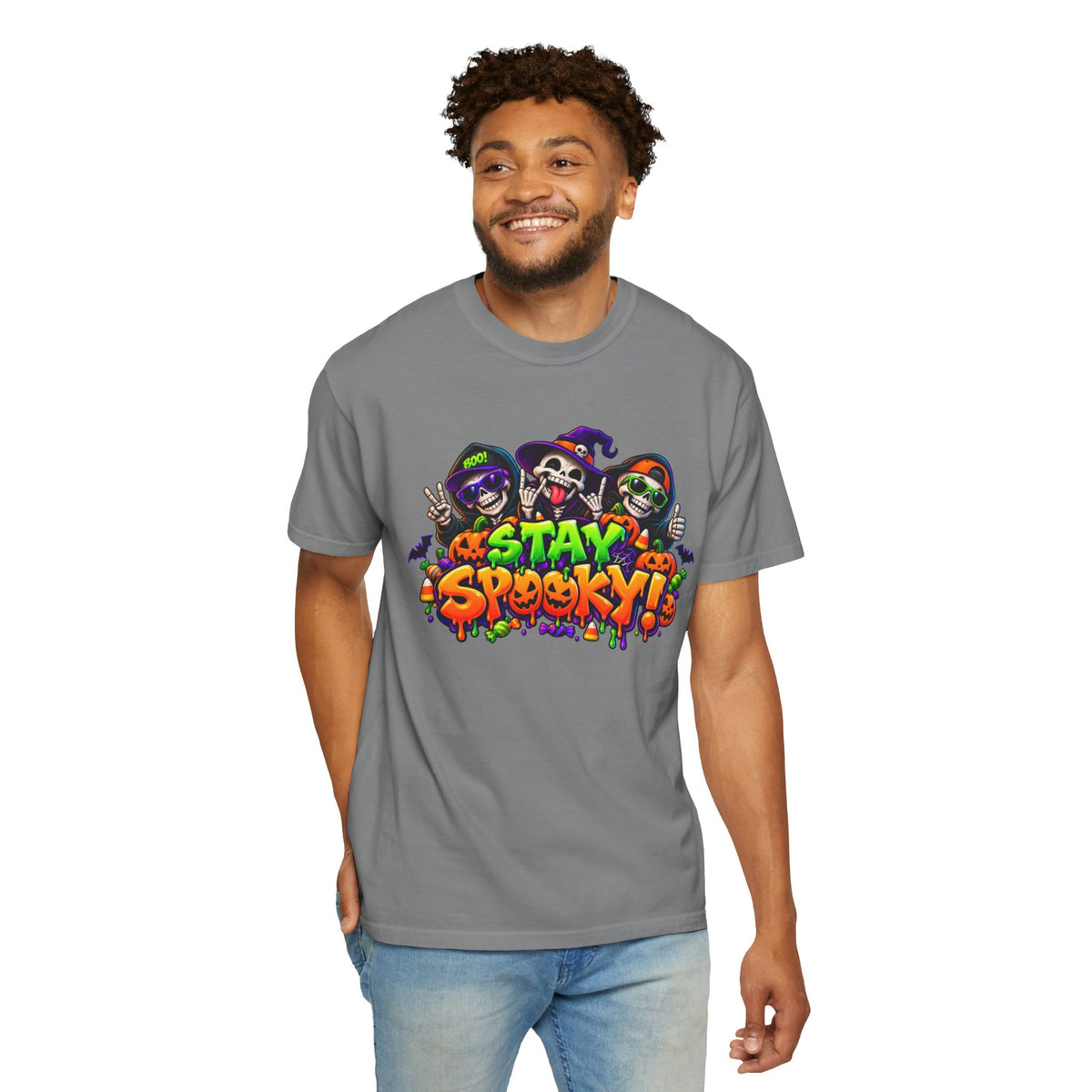 Stay Spooky Halloween T-Shirt – Funny Skeleton Crew Colorful Graphic Tee