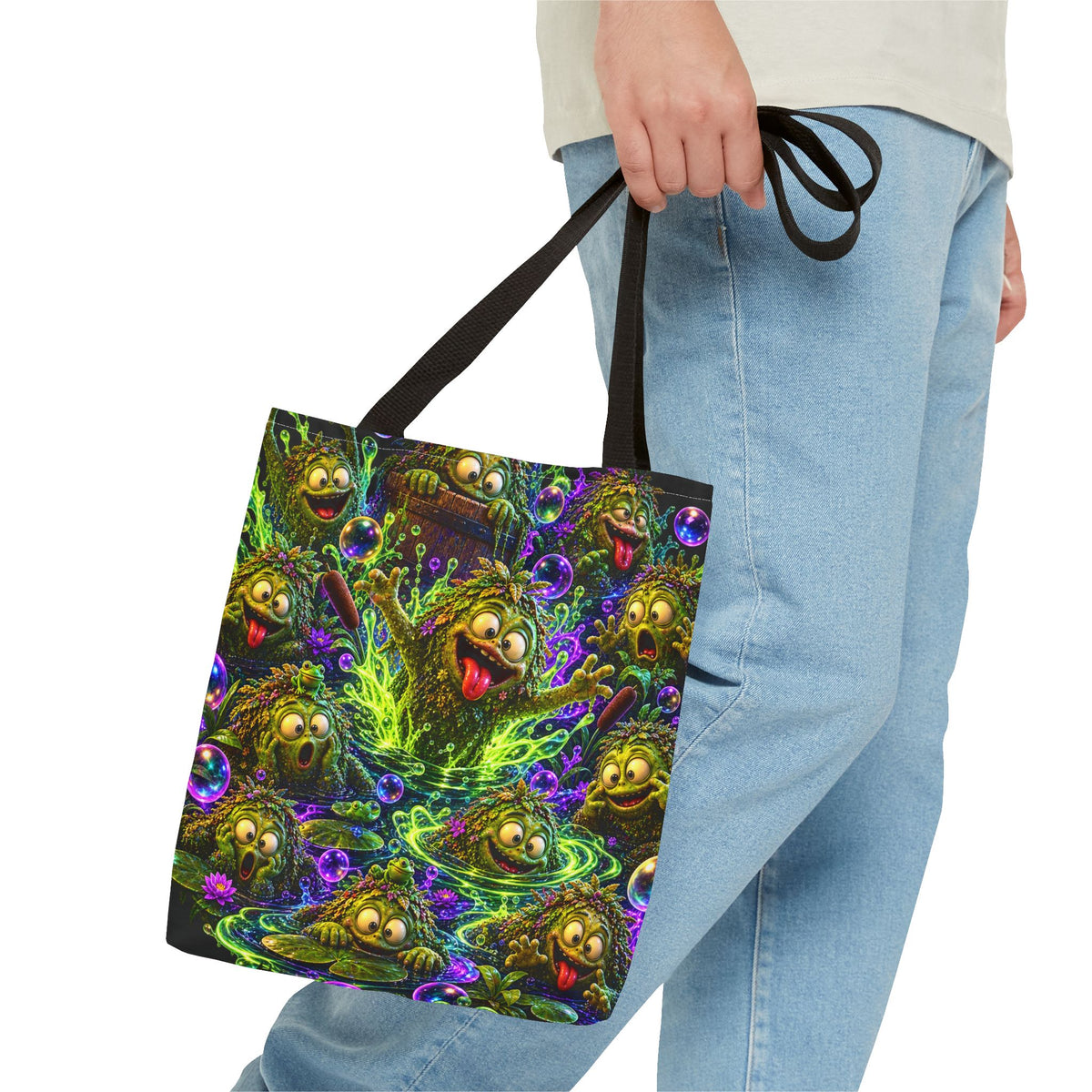 Cosmic Jellyfish Tote Bag – Neon Deep-Sea Galaxy Beach Tote