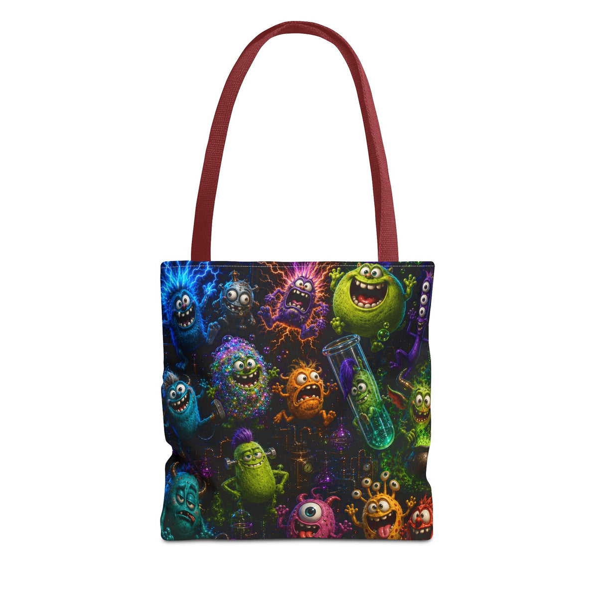 Mad Scientist Monsters Tote Bag – Colorful Laboratory Creature All-Over Print