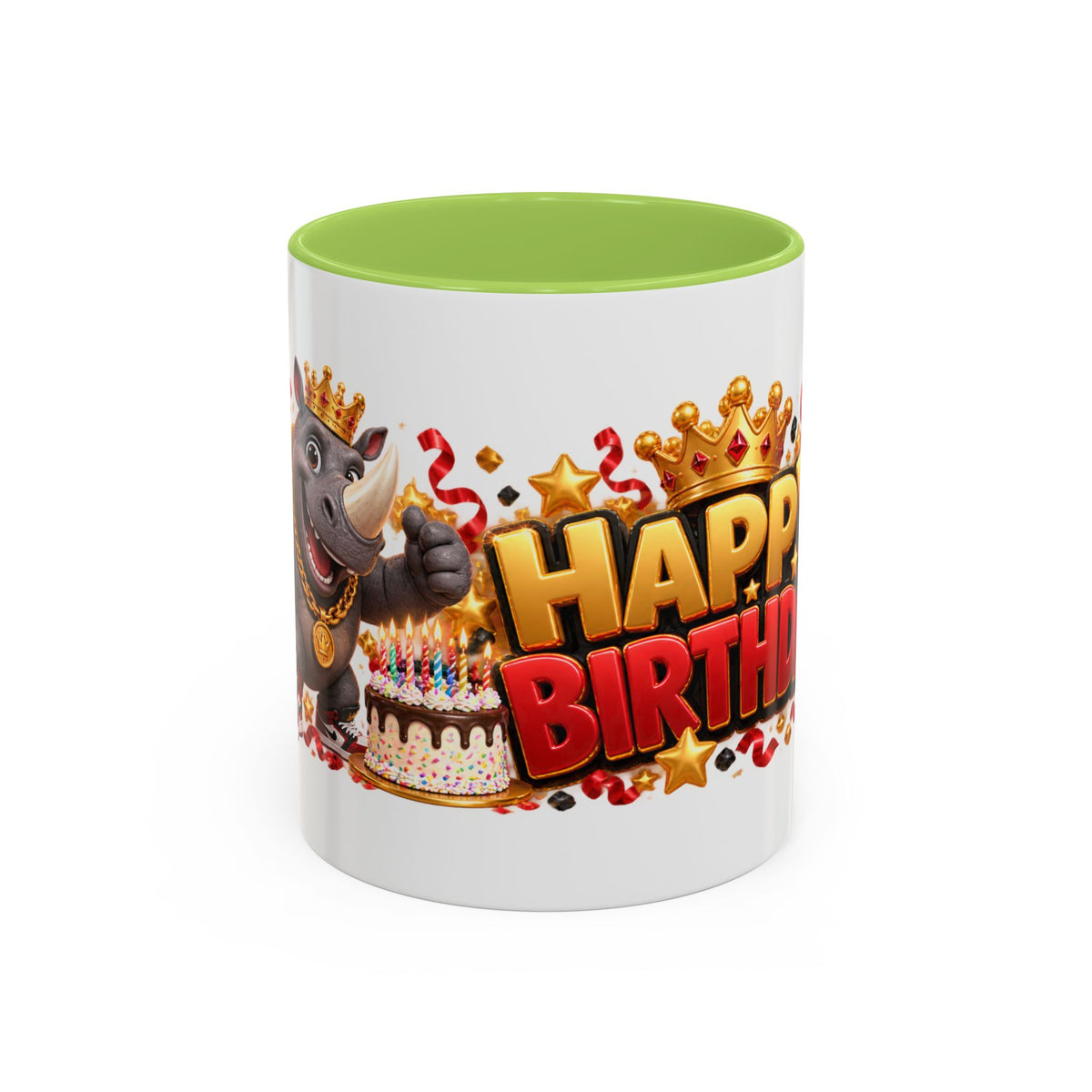 Happy Birthday Rhino Mug – Colorful 3D Birthday Gift – White Coffee Mug