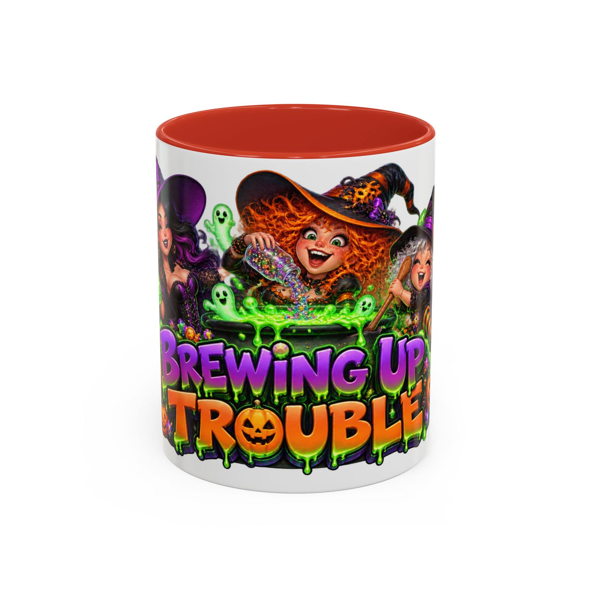 Brewing Up Trouble Witches Halloween White Mug