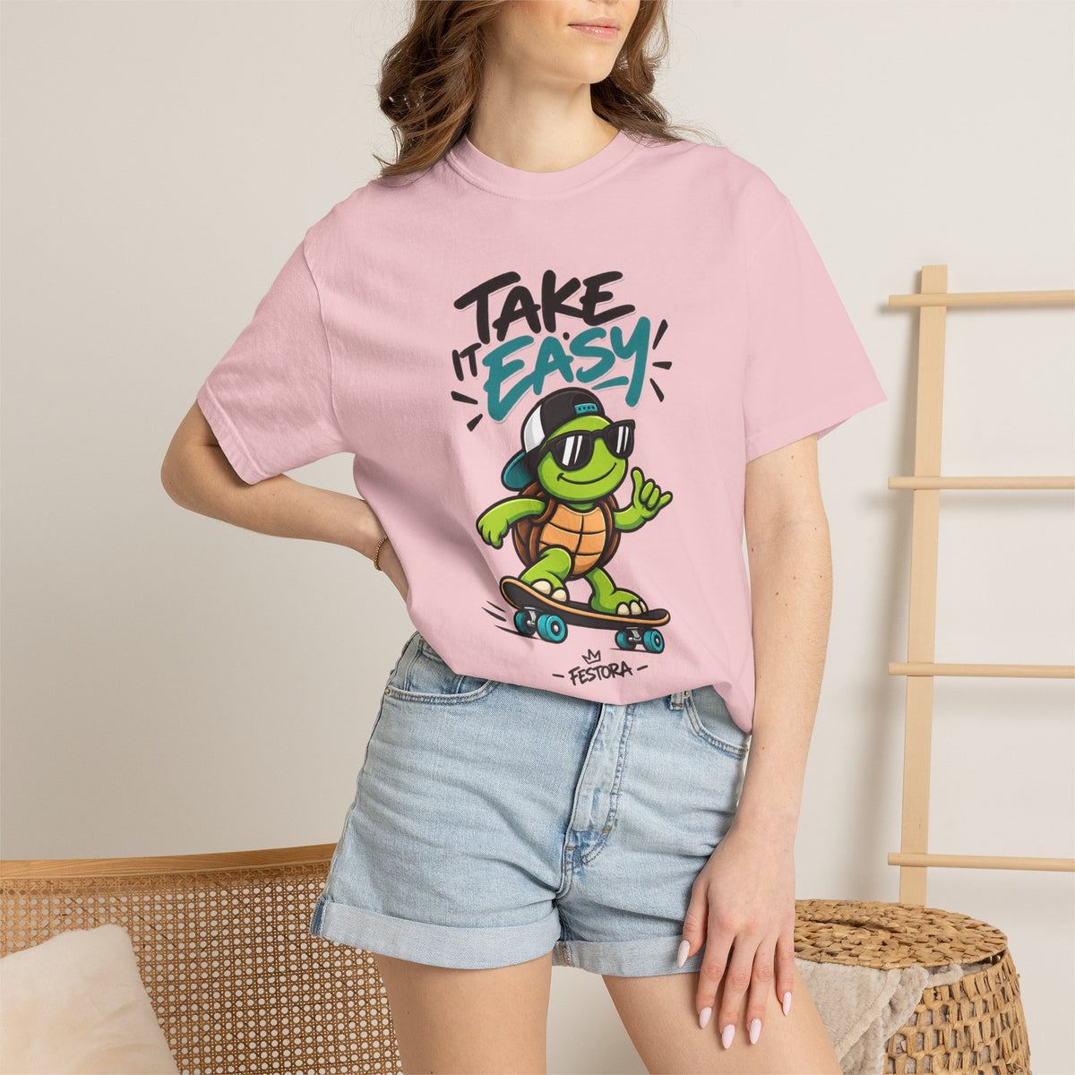 Take It Easy Skate Turtle Graphic T-Shirt | Festora Everyday