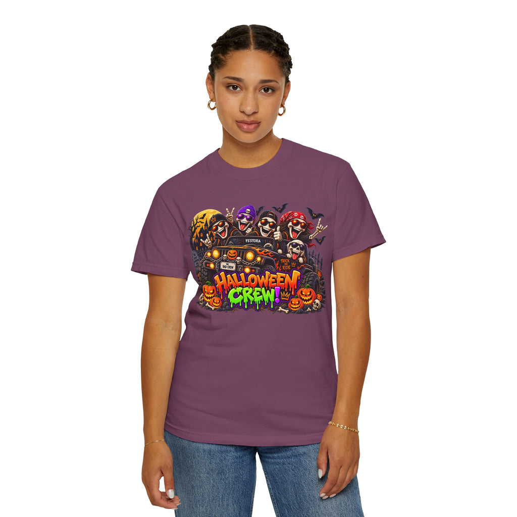 Halloween Crew T-Shirt – Skeleton Jeep Spooky Graphic Tee