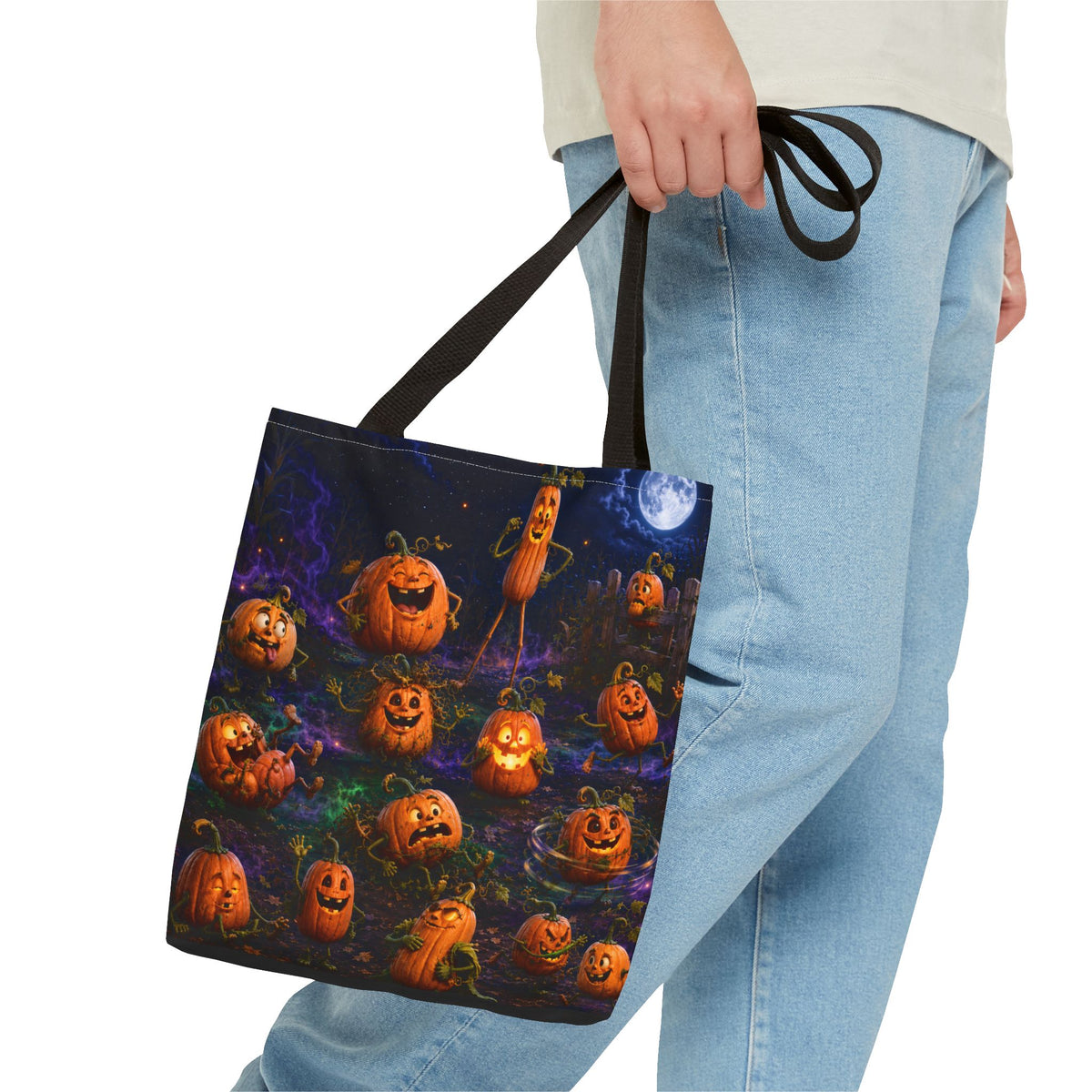 Halloween Pumpkin Patch Tote Bag — Spooky Jack-o'-Lantern All-Over Print