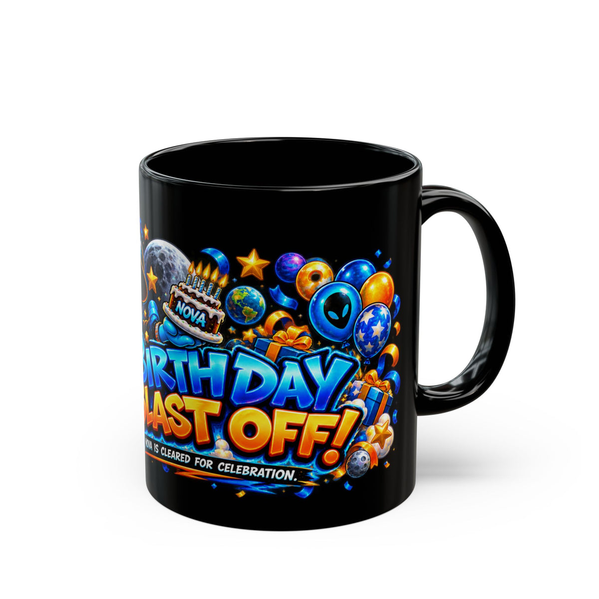 Birthday Blast Off Black Mug – Festora Nova Alien Birthday Cup