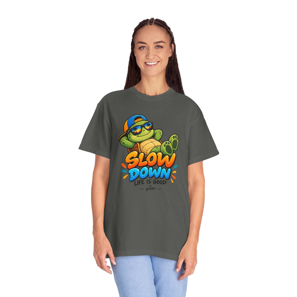 Slow Down, Life Is Good – Turtle Graphic T-Shirt | Festora Everyday