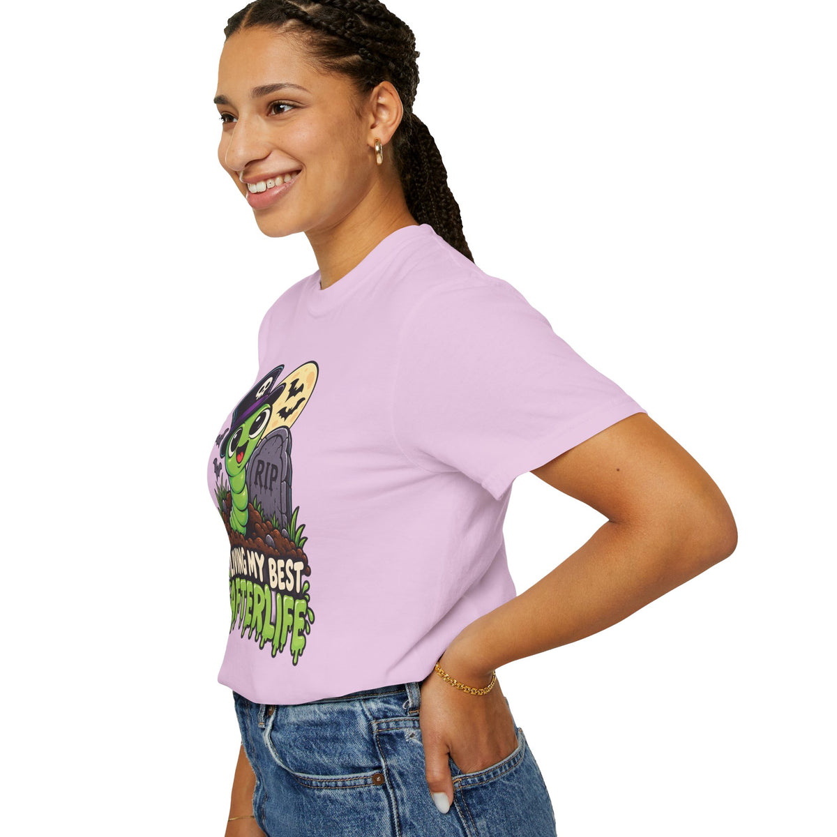 Living My Best Afterlife – Cute Halloween Graveyard Worm T-Shirt