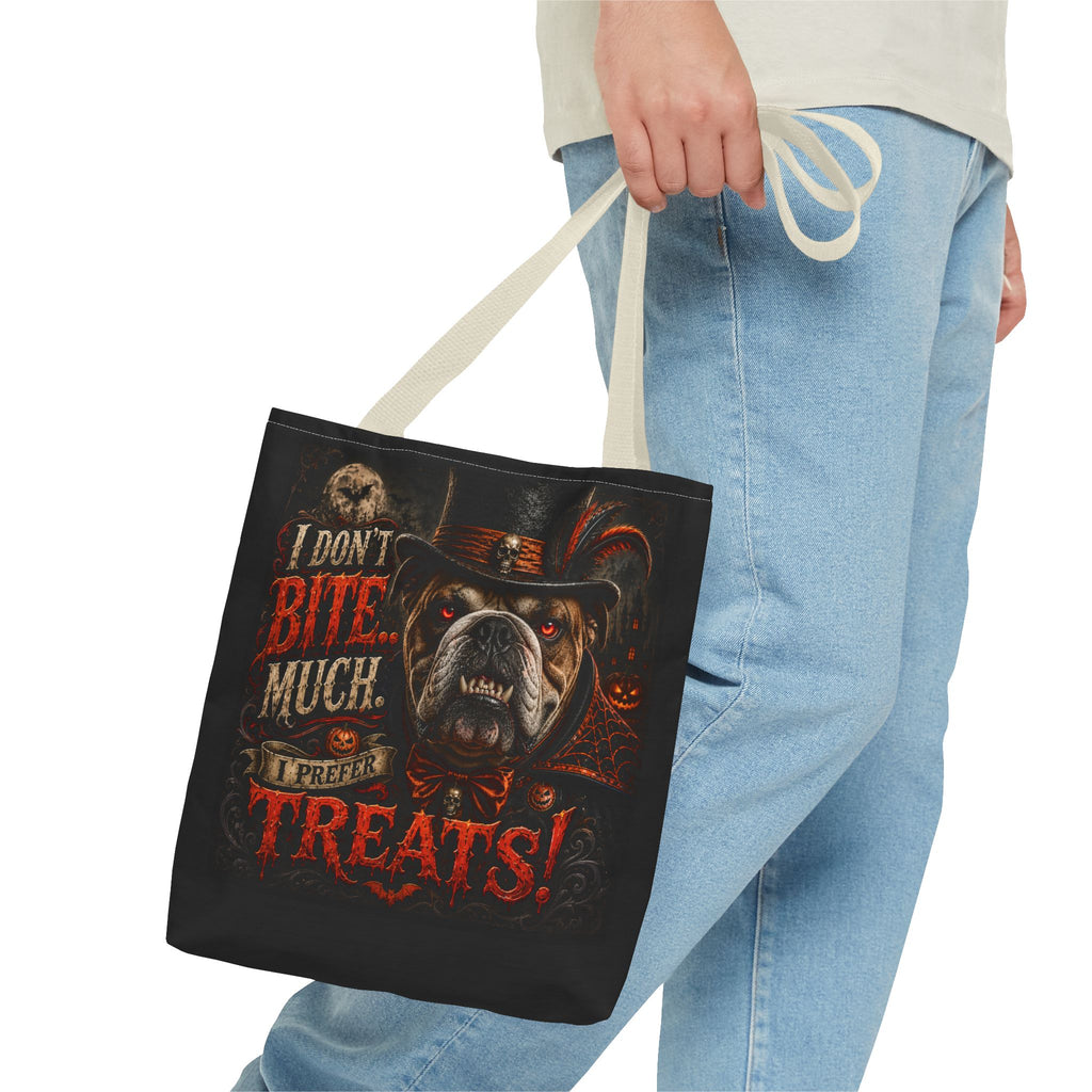 Halloween Bulldog Tote Bag - "I Don't Bite Much, I Prefer Treats!" Candy Bag
