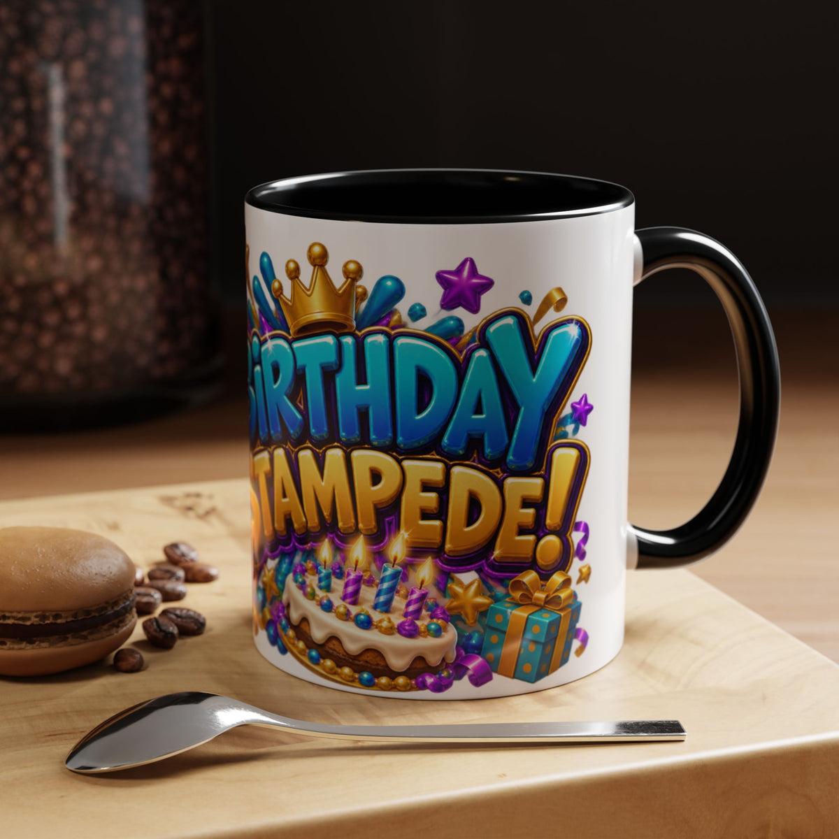 Birthday Stampede White Mug – Cute Buffalo Birthday Cup, Colorful Fun Party Gift
