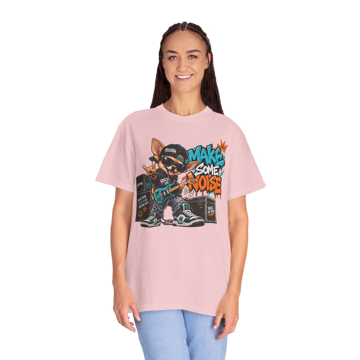 Make Some Noise Rocco Graphic T-Shirt — Streetwear Rock Dog Tee