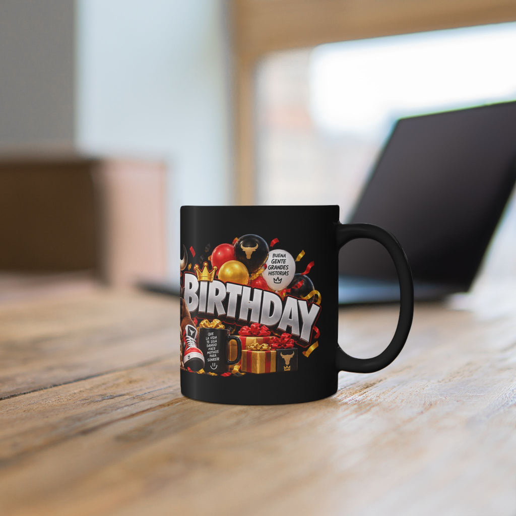 Happy Birthday Bull Mug – Bold 3D Birthday Design – Black Coffee Mug