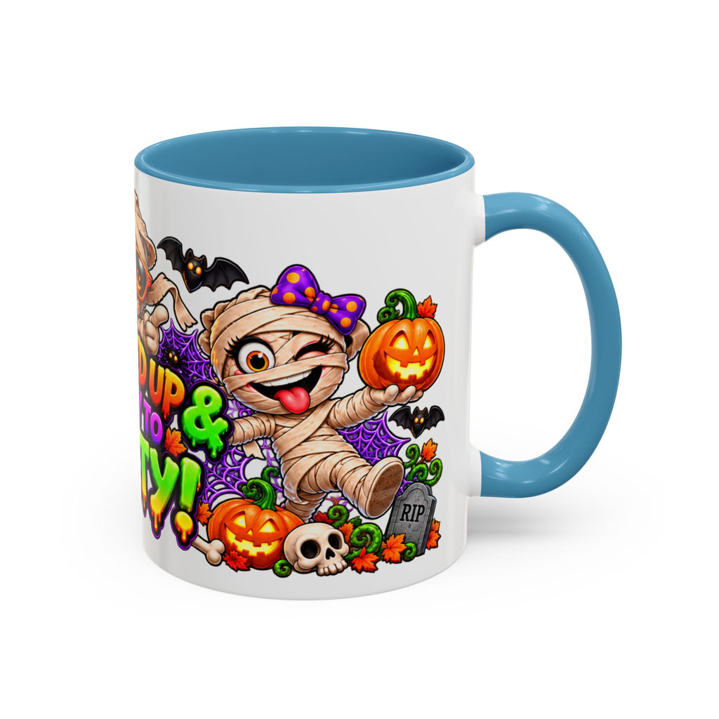 Wrapped Up & Ready to Party White Mug – Funny Mummies & Spooky Party Design