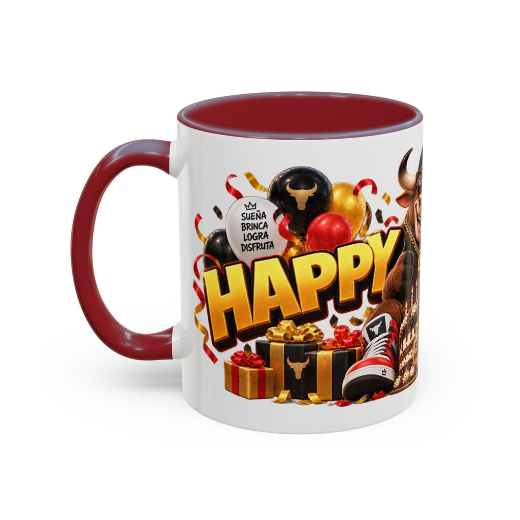 Happy Birthday Bull Mug – Colorful 3D Birthday Gift – White Coffee Mug