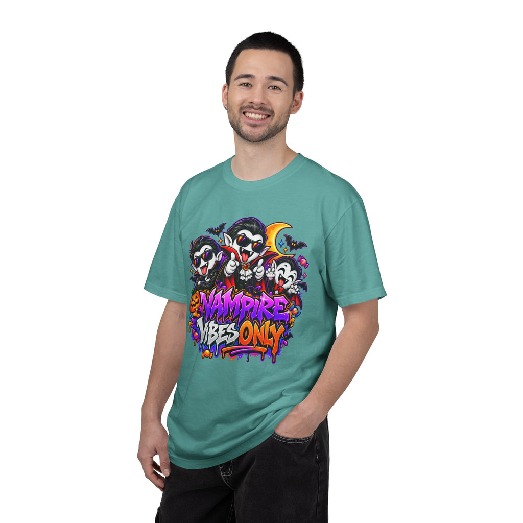Neon Vampire Vibes Halloween Unisex Garment-Dyed T-Shirt Featuring a Cool Festora Vampire Crew