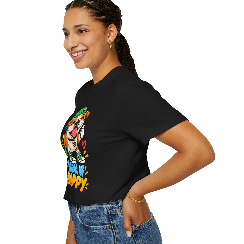 Bark If Happy – Cute Bulldog Graphic T-Shirt