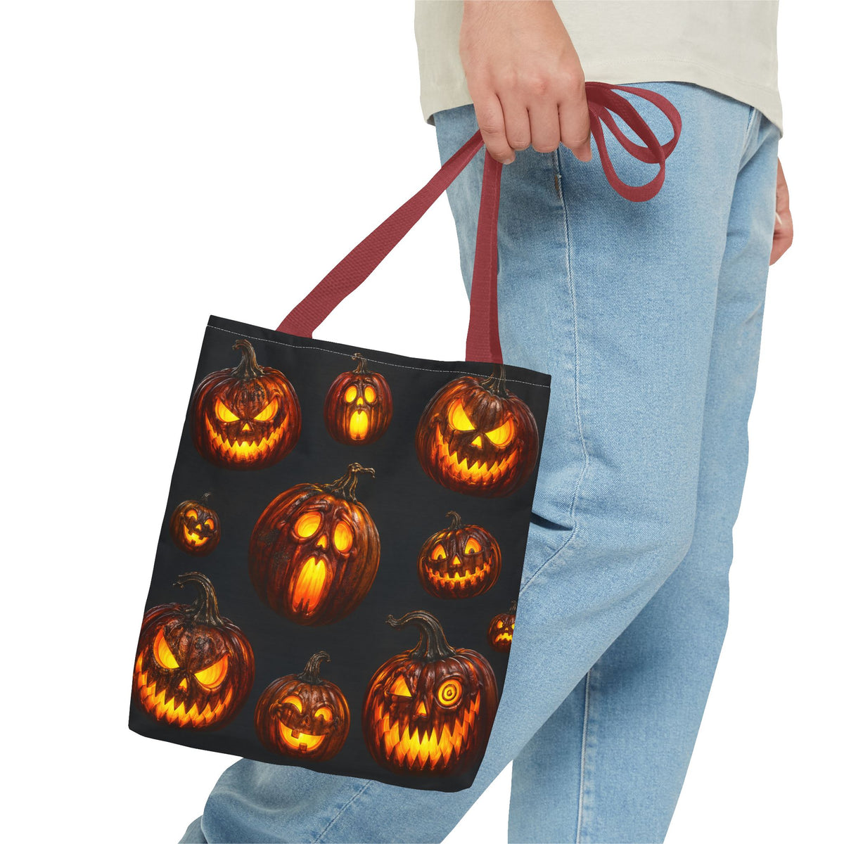 Halloween Jack-o'-Lantern Tote Bag — Spooky Pumpkin All-Over Print Trick-or-Treat Tote